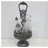 Victorian Glass Castor Set With Metal Holder