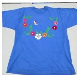 Blue T-Shirt With Floral Embroidery