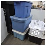 Plastic Storage Bins and Laundry Basket