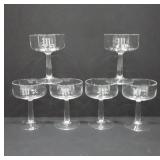 Etched Glass Champagne Coupes with 'M' Monogram