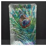 Rectangular Glass Tray with Peacock Feather Design