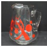 Glass Pitcher with Red Abstract Design