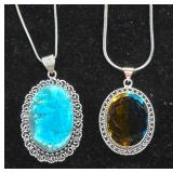 Turquoise and Crystal Necklaces on Silver Chains