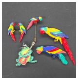 Colorful Parrot And Frog Brooches