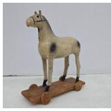 Antique Painted Wooden Horse on Wheels