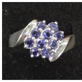 Sterling Ring with Purple Gemstones, Size 8