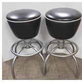 Black Upholstered Stools with Metal Frames