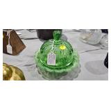 GREEN DEPRESSION GLASS BUTTER DISH