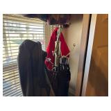 COAT RACK WITH COATS AND BELTS