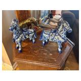TWO BLUE HORSE FIGURES