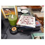 VINTAGE RECORD PLAYER AND RECORDS