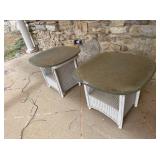 PAIR OF GLASS TOP WICKER TABLES