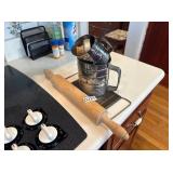 ROLLER, METAL CHEESE GRATER, & (2) FLOUR SIFTERS