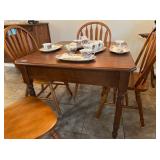 ANTIQUE WALNUT KITCHEN TABLE & (4) CHAIRS ANTIQUE WALNUT KITCHEN TABLE & (4) CHAIRS