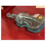 BLUE GLASS VIOLIN CANDY DISH BLUE GLASS VIOLIN CANDY DISH