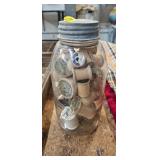 GLASS JAR / WOODEN SPOOLS