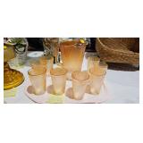 VINTAGE CARNIVAL GLASS PITCHER / GLASSES