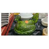 GREEN GLASS HEN ON NEST