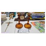 AMBER GLASS CANDLESTICKS