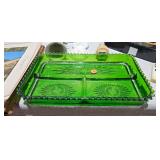 GREEN GLASS DIVIDED TRAY
