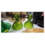 GREEN GLASS CANDLESTICK HOLDERS