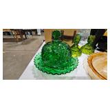 GREEN GLASS BUTTER DISH