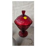 RED GLASS CANDY DISH
