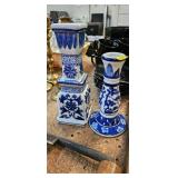BLUE AND WHITE CANDLESTICK HOLDERS
