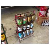 VINTAGE MOTOR OIL STAND W/ CANS