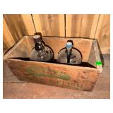 VINTAGE WOODEN CRATE / TWO JUGS