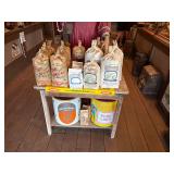 WOODEN TABLE AND FLOUR BAGS