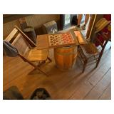 CHECKER BOARD, CHAIRS, & BARREL