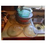 PLATTERS, GLASS DISHES, LIDS, ETC