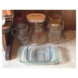 LOT OF PITCHERS , AND GLASS BAKING DISHE