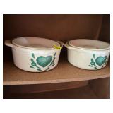 TWO HEART CASSEROLE DISHES WITH LIDS