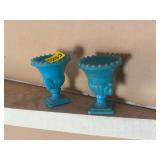(2) BLUE SLAG TOOTHPICK HOLDERS