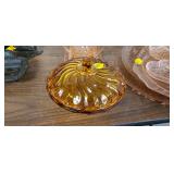 AMBER GLASS CANDY DISH