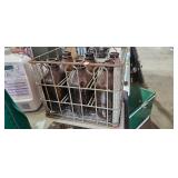METAL CRATE / BROWN GLASS BOTTLES