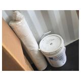  BUCKET OF DRYFALL AND ROLL OF PLASTIC COVER