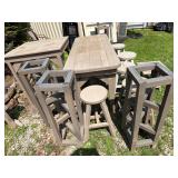 LOT OF WOODEN TABLES AND STOOLS