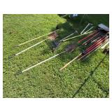  LOT OF YARD TOOLS, POST HOLE DIGGER