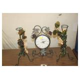 METAL CLOCK AND CANDLE HOLDERS