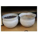 TWO METAL PLANTERS, 16" DIAMETER