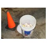 BUCKET OF BASEBALL AND SOFTBALLS