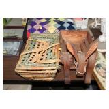 WOVEN BASKET & WOODEN DONKEY BASKET