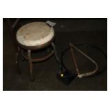 VINTAGE STOOL,BASKETBALL RIM & SAW