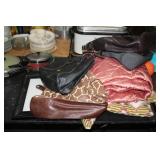 LOT OF PURSES,BLANKETS & ETC