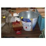 METAL BUCKET & GLASS CANDY DISH