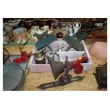 CRATE OF WELCOME SIGNS,OILERS,ROOSTER BELL