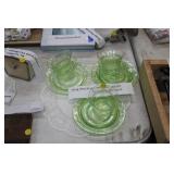 GREEN DEPRESSION GLASS PLATES & SHERBERTS